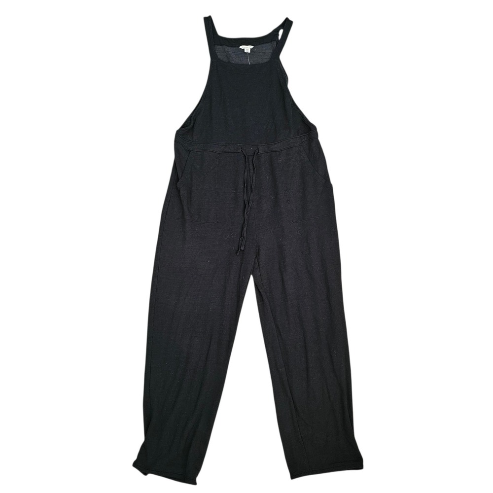 American Eagle Womens Black Knit Drawstring Waist Bib Jumpsuit Medium Pockets